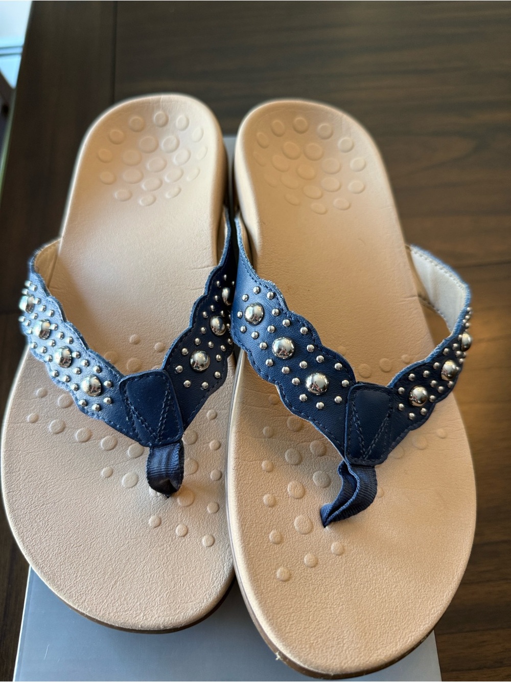 Vionic Starley Dark Blue Leather Women’s Flip-Flops 8.5 W